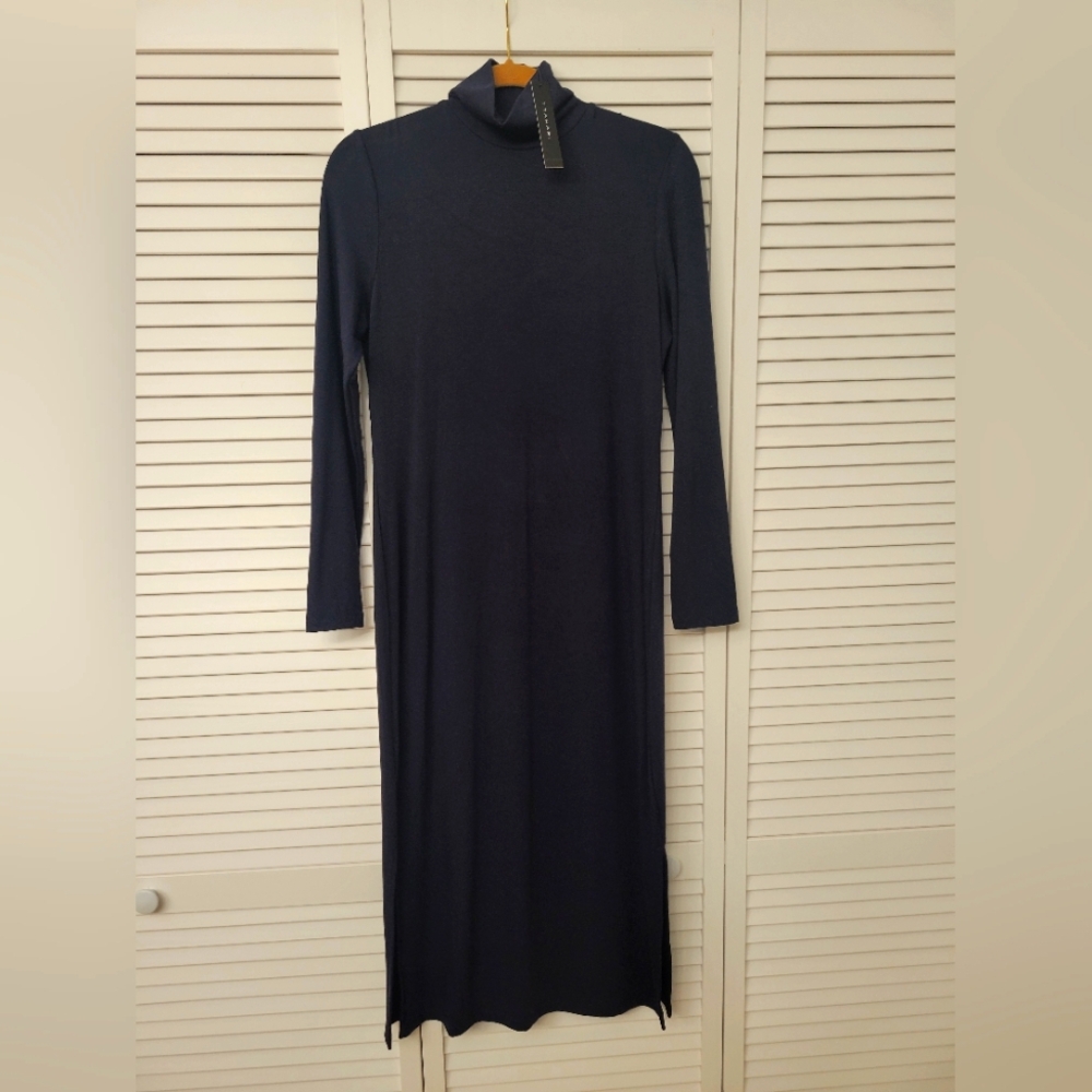 T TAHARI Long Knit Dress Dark Navy